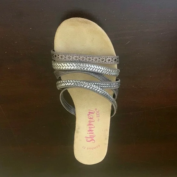 Shimmer by EDL Womens Metallic Pewter Cork Wedge Multi Strap Slide Sandals 7M - Picture 3 of 7